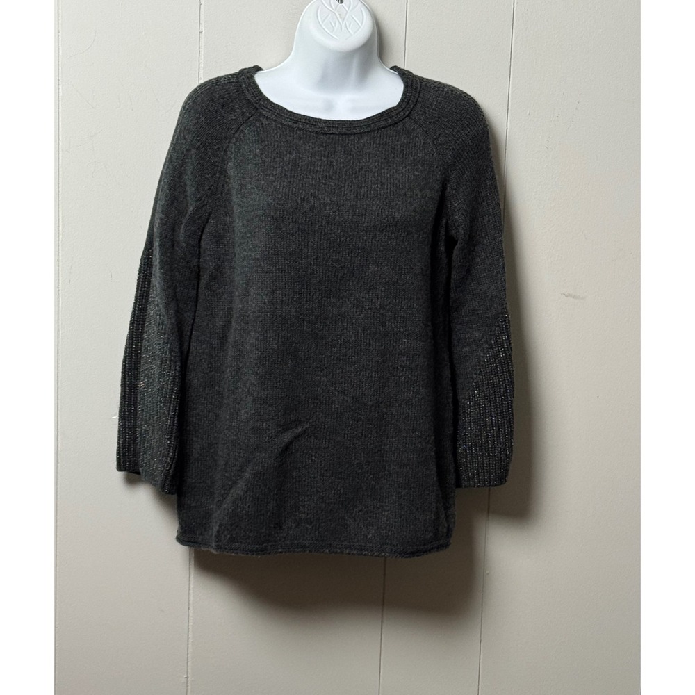 Chicos Womens Gray Wool Cashmere Blend Shimmer Sleeve Knit Sweater Size 1 Medium